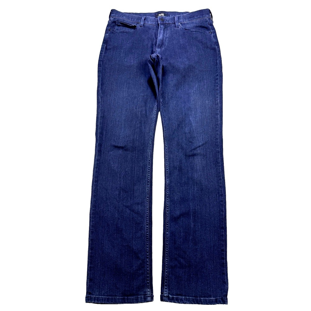 Paige Normandie Jeans Men 33x34 Blue Distress Dark Wash Straight Denim Made‎ USA